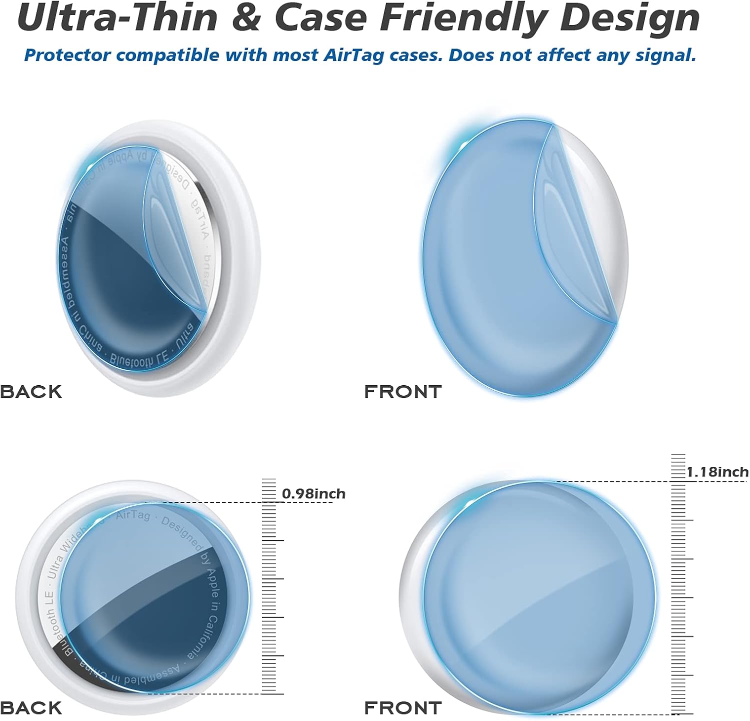 CloudValley [4+4 Packs Screen Protector for AirTag, Soft TPU AirTag Clear Protective Skin Film (Front & Back), Anti-Scratch Bubble-Free Case Friendly for AirTags 2021, Blue