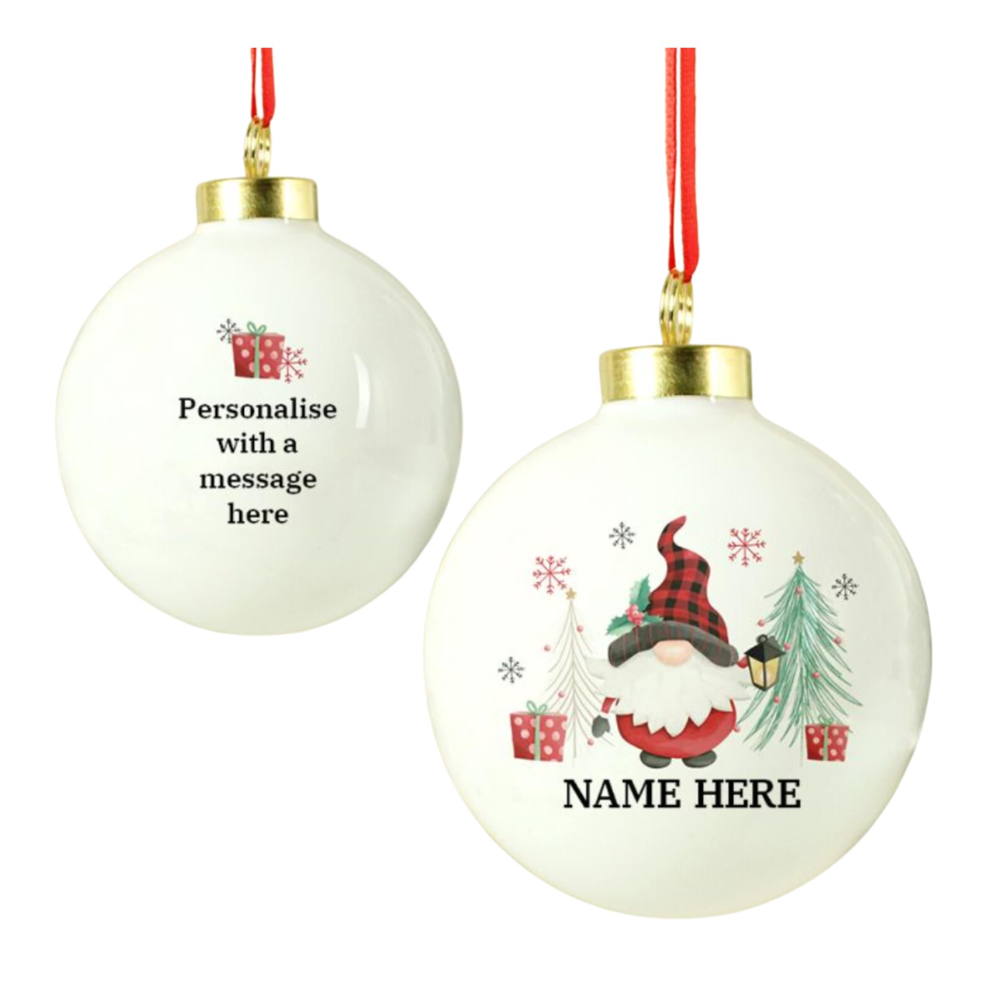 Caleli Gifts White Personalised Gonk Christmas Bauble. Personalised Ceramic Buble