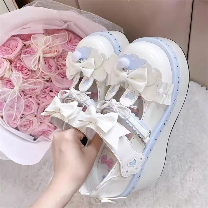 ZQW Kawaii Platform Mary Janes Shoes for Women Cute Bunny Ear Bow Lolita JK Uniform Chunky Wedges Heel Cosplay Party Dress2