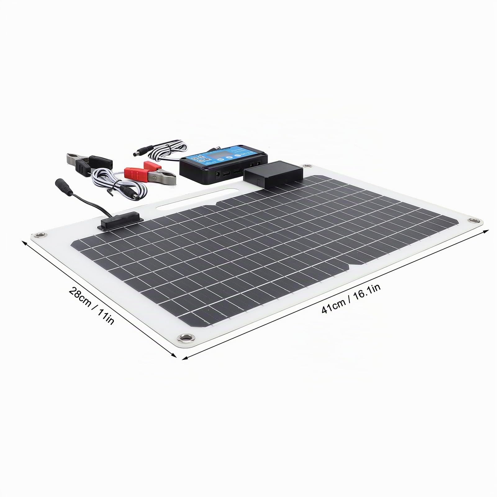 Focket Kit Pannello Solare con Regolatore di Carica Solare Dual USB 100A 12V 24V con Display del Livello di Potenza, Caricabatterie a Pannello Solare per Rimorchio Barca Marina,