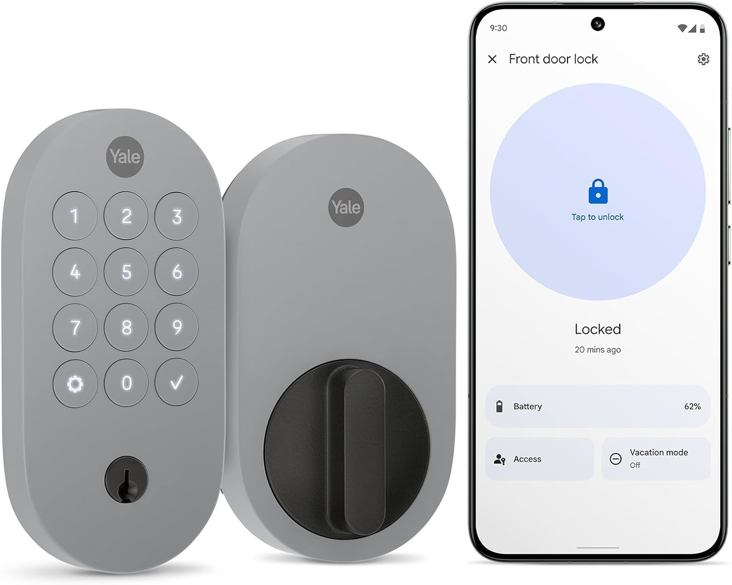 Yale Ash Keyed Deadbolt Smart Lock with Google Matter, YRD510-MT1-ASH