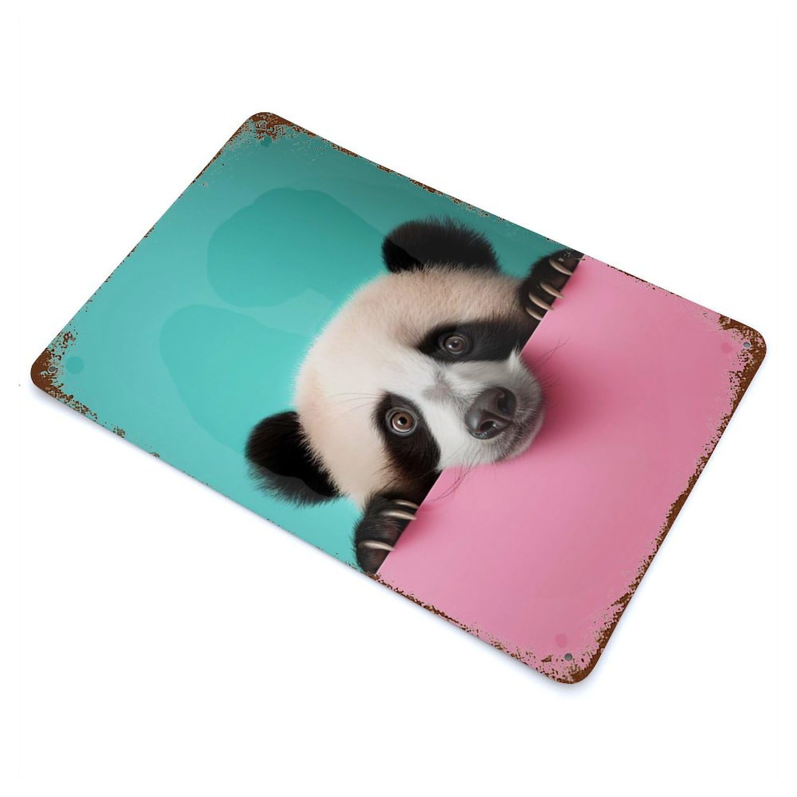Retro Metal Sign with Funny Panda Bear Animals Design 11.8"x7.9", for Living Room, Hallway And Home Decor, Farmhouse Wall Decor