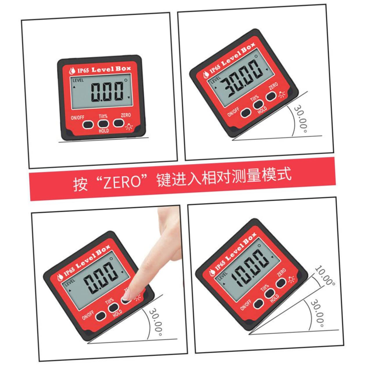 Goniometro Elettronico Digitale 4x90° con Display Retroilluminato | Grado di Precisione 0, 05°, Accuratezza ±0, 2°, Magnete Integrato e Lega di Alluminio