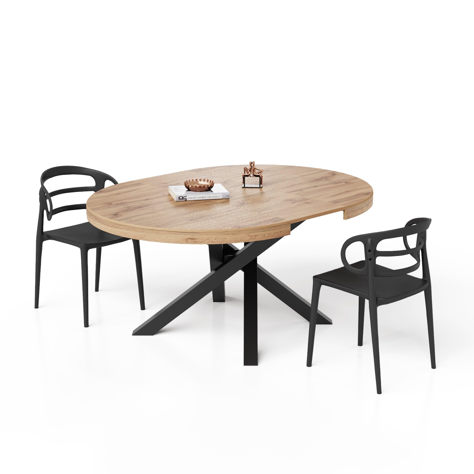 MOBILI FIVER, Table Ronde Extensible Emma, 120-160 cm, Bois Rustique, avec Pieds Noirs croisés, pour 4-6 Personnes, Table Extensible pour Cuisine, Salon, Made in Italy