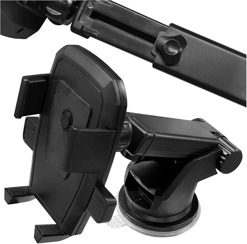 Suporte veicular para celular Tuxihapp com ventosa, braço ajustável e rotação de 360° para para-brisa e painel, preto