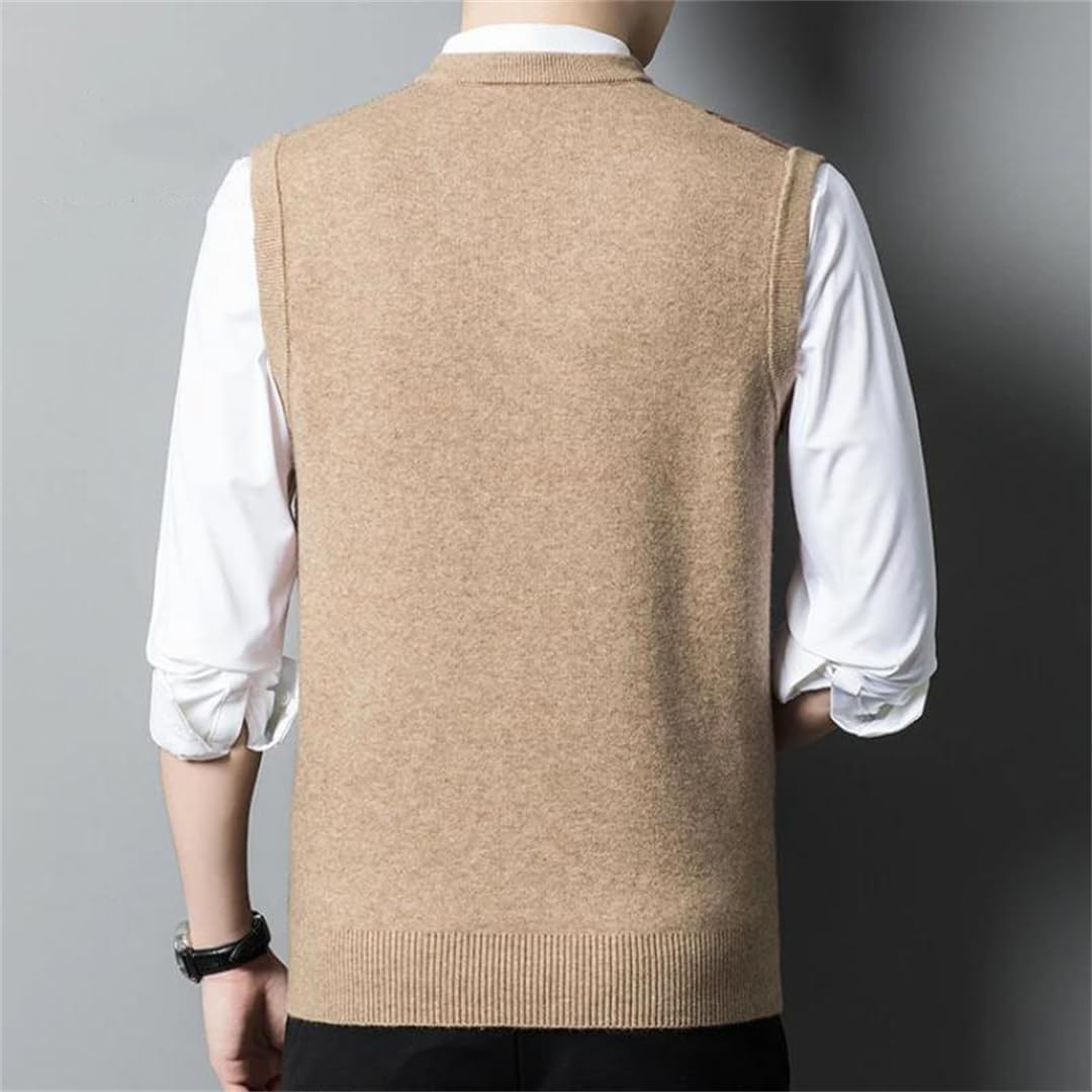 Men's Sweater Vest V-Neck Warm Plaid Sleeveless Pullover for Daily Versatile Wear Thick Jumper
