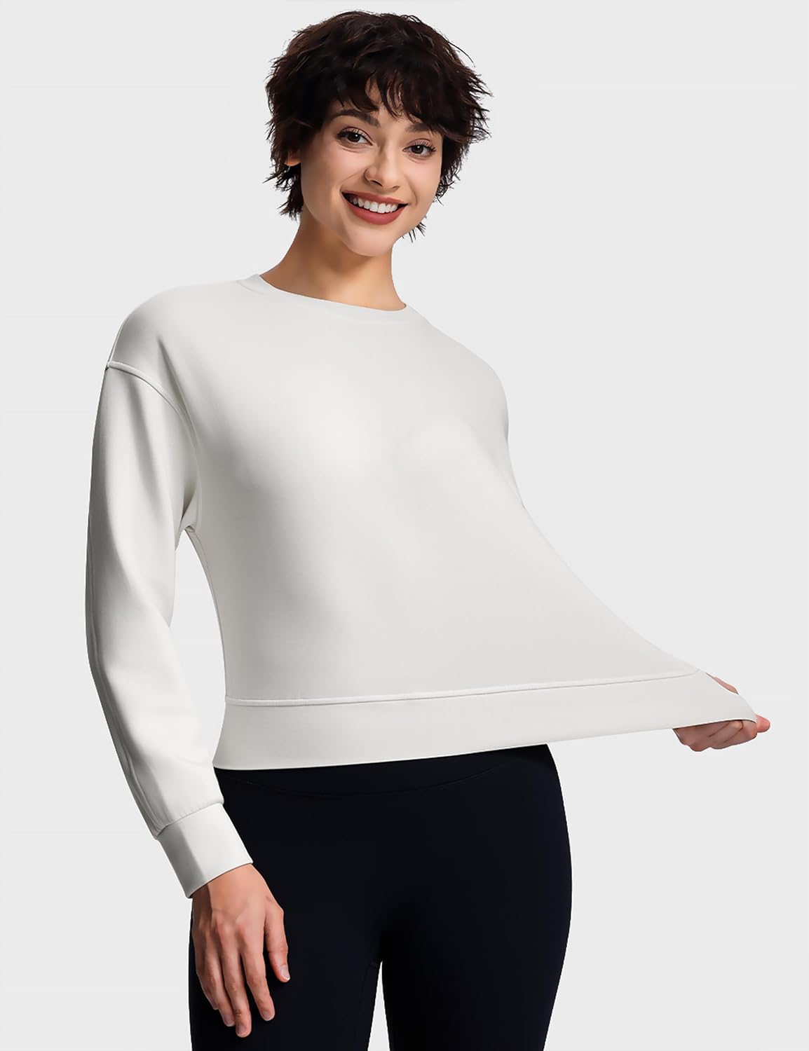 Modal Soft Cropped Sweatshirts for Women Long Sleeve Crew Neck Pullover Crop Top - Image 2