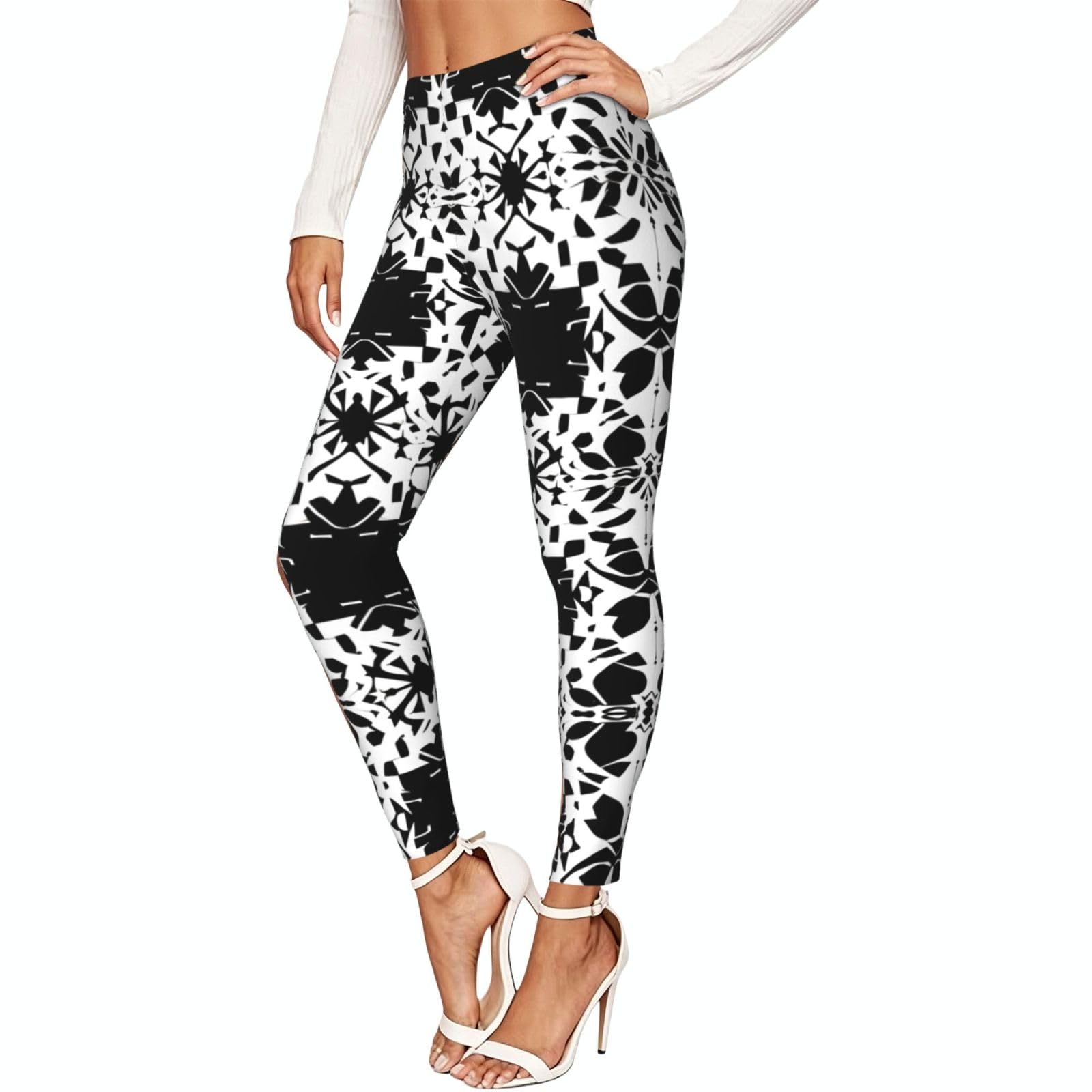 Leggings de compresión mujer en blanco y negro mallas elásticas suaves 7