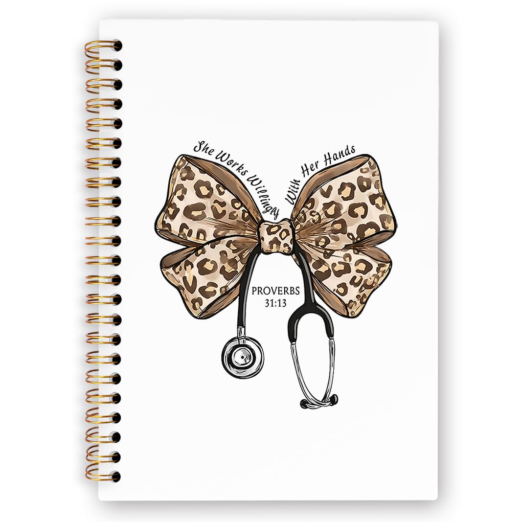 Nurse Gifts Spiral Notebook, Nurse Gifts for Women Journaling Notebooks, Christian Scripture Proverbs 31:13 Spiral Journal Leopard, Nurse Appreciation Office School Supplies, 5.5x8.3