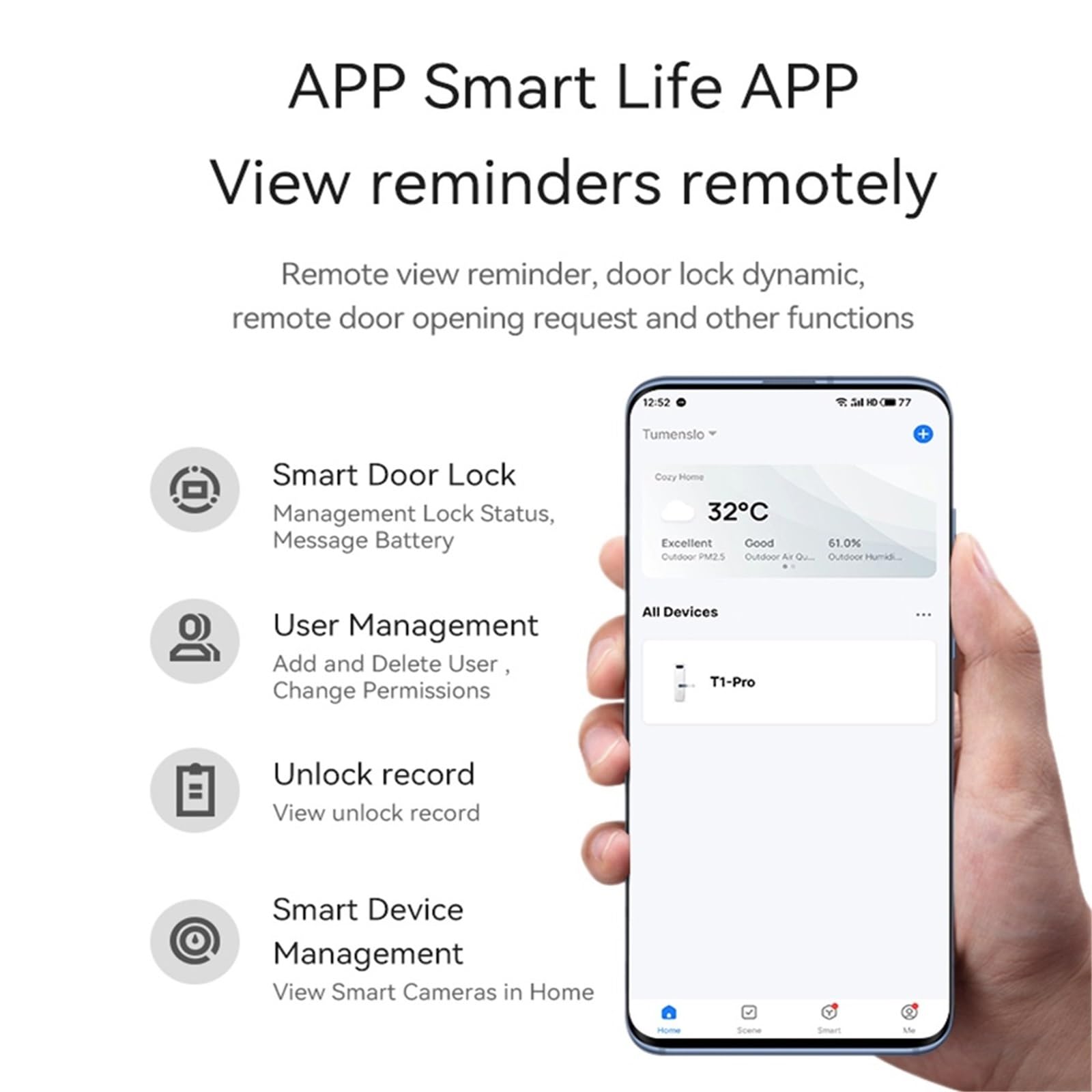 Smart Lock, Inteligentny zamek do drzwi Inteligentny zamek Biometryczny odcisk palca Inteligentne hasło dostępu bezkluczykowego Karta IC Smartlife(22x190 5050)