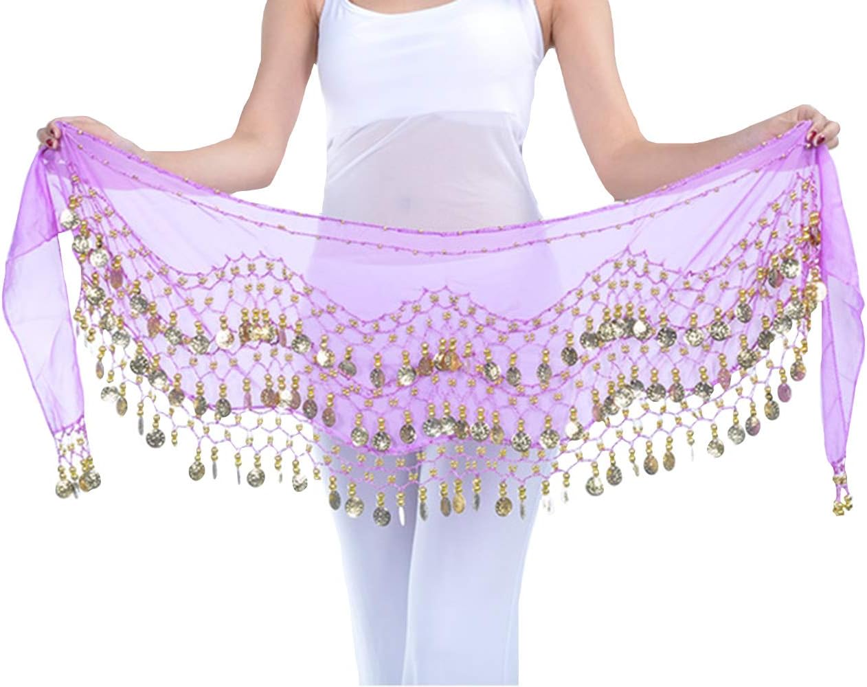 Lauthen.S 128 Coins Belly Dance Hip Scarf Tribal Belt Halloween Genie Costume Accessory