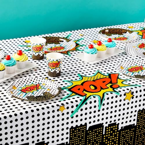 Image of BLUE PANDA 3-Pack (3 Tablecloths) Comic Book Party Decorations Tablecloths | Disposable Plastic Superhero Table Covers | Waterproof Spill Protection Birthday Party Supplies for Boys - 54x108 in