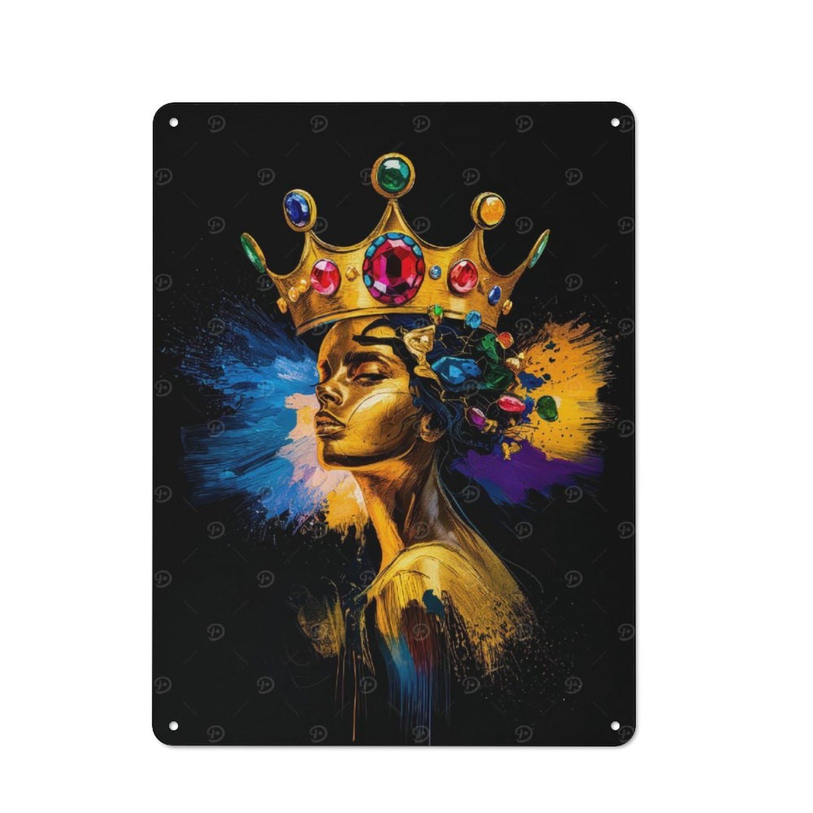 Junmoney Golden Queen Portrait Retro Metal Wall Decor 40X30cm, Decorative Tin Plaque For Pub, Home Bar, Shed Or Man Cave