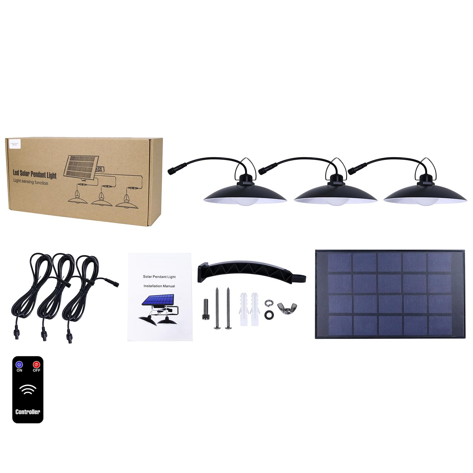 Solarna lampa LED z pilotem zdalnego sterowania, 780 lm 6000 K Whousewe solarna lampa wisząca, wodoodporność IP65, czujnik ruchu, zewnętrzne oświetlenie solarne do ogrodu, podwórka, werandy, patio