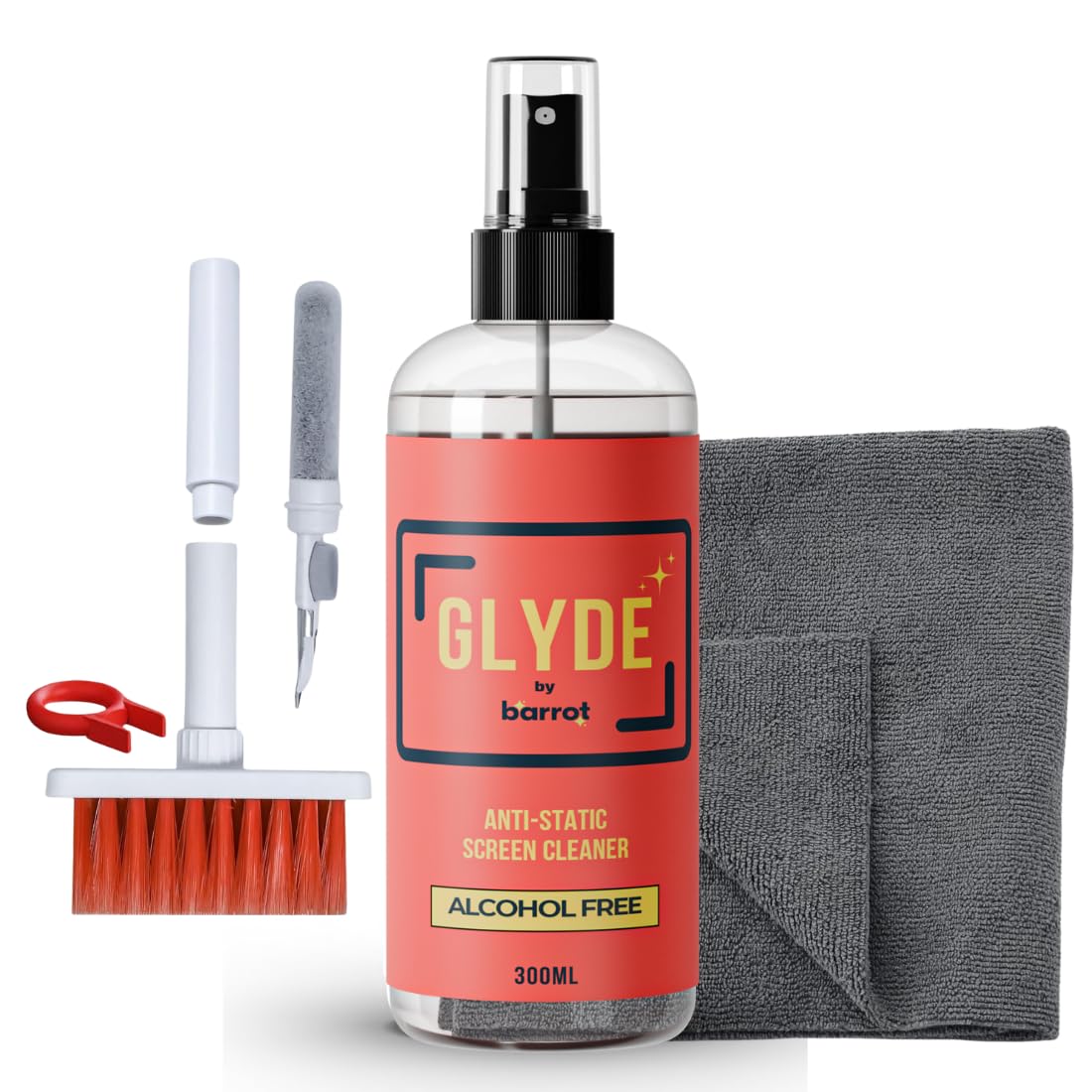 BARROT Glyde 8-in-1 Super Value Gadget Cleaning Kit | Designed for Laptops, Mobiles, Tablets, Camera Lenses, Earbuds & More | Includes 300ml Screen Cleaner, 5-in-1 Brush, 20x30 Edgeless Microfiber (B0D5VXP81X) Amazon Price History, Amazon Price Tracker