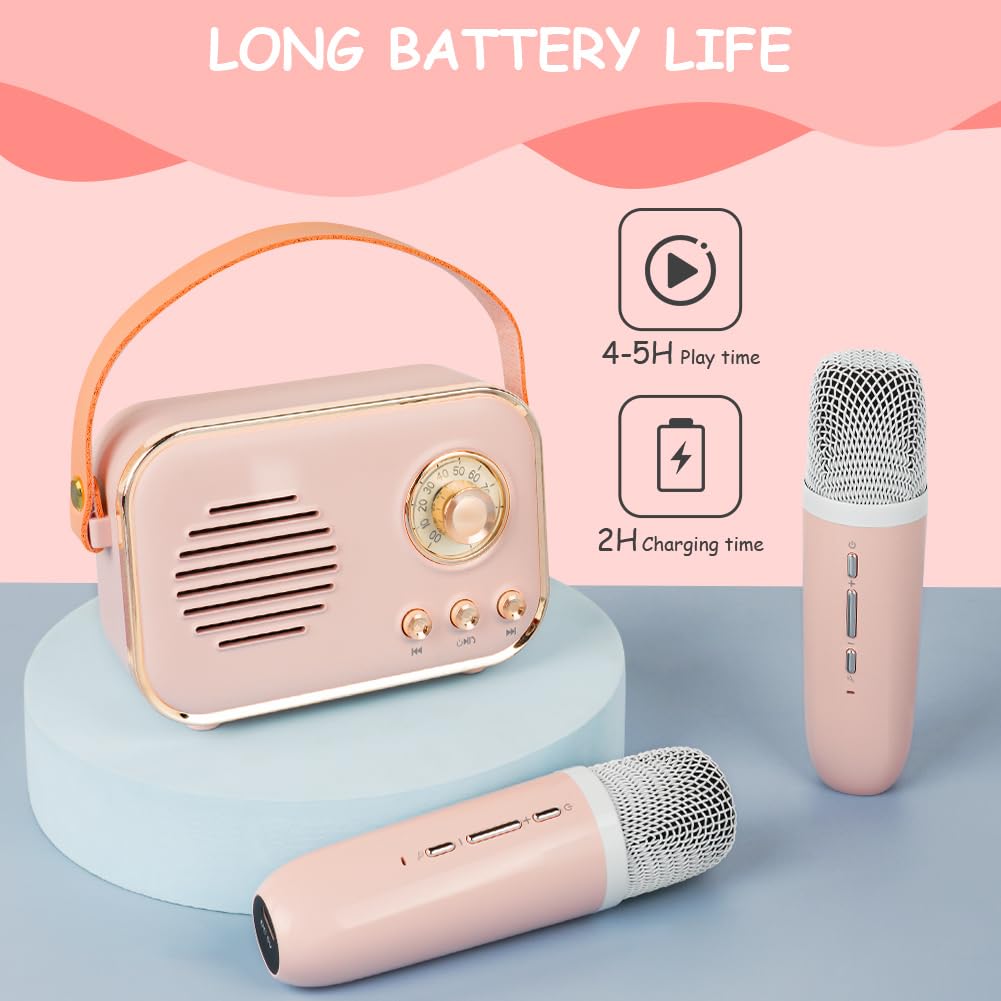 Ainiv urządzenie do karaoke dla dzieci i dorosłych z 2 bezprzewodowymi mikrofonami, przenośne zabawki karaoke z Bluetooth i zmieniaczem głosu, mikrofony prezentowe dla dzieci w wieku 3-18 lat
