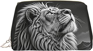 PU Leather Makeup Bag Large Capacity Portable Travel Cosmetic Bags Organizer Waterproof Toiletry Bags Flat Open Make up Pouch Cool Lion and Star Bathroom Bag for Women Gifts