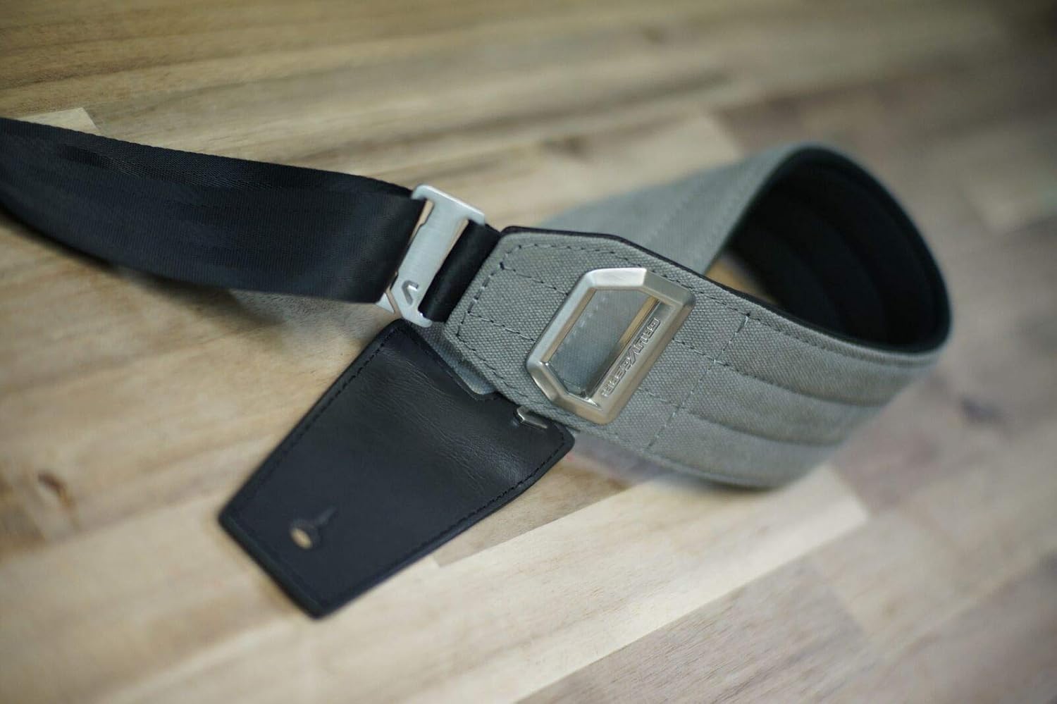 Gruv Gear FABRK Faux Leather Guitar Strap – Comfortable &Thick 3" Wide Neoprene Body with Adjustable Seatbelt Webbing, Prevent Shoulder/Back Pain & 39-48" Length Range – Extra Long Tail – Gray