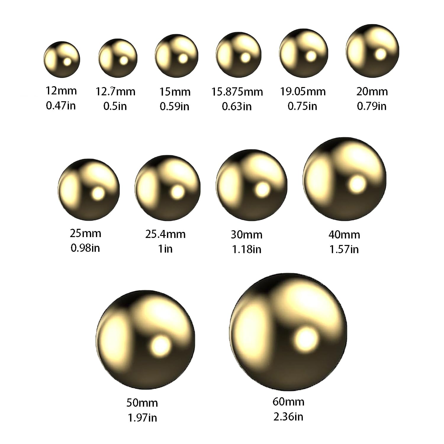 Copper Balls Brass Ball 5pcs of Each 15mm/0.59in 15.875mm/0.63in 10pcs for Machinery Automotive and DIY