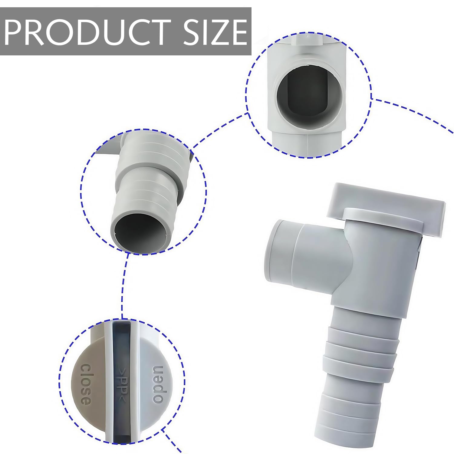 2 grifos de paso para piscinas con conexión de manguera de 32 mm, grifo de cierre de piscina de 32 mm a 38 mm, adaptador de manguera para piscina con 6 abrazaderas de manguera para piscina sobre el