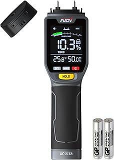 NDI 4 in 1 Pin Moisture Tester, Digital Water Tester, Wood Moisture Meter, Backlit LCD Display Automatic Alarm, Low-battery Indicator, Calibration & HOLD Button for Wood Firewood Lumber Floors