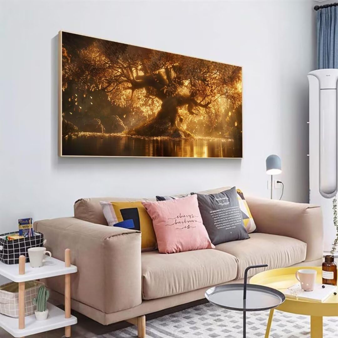 Baum Lebens Diamond Painting Groß XXL 60x140cm,5D Diamond Painting Sonnenuntergang,Full Diamond Painting Runden Steine Bastelset Erwachsene,Malen Nach Zahlen Diamond Painting Geschenk Zimmer Deko M-8