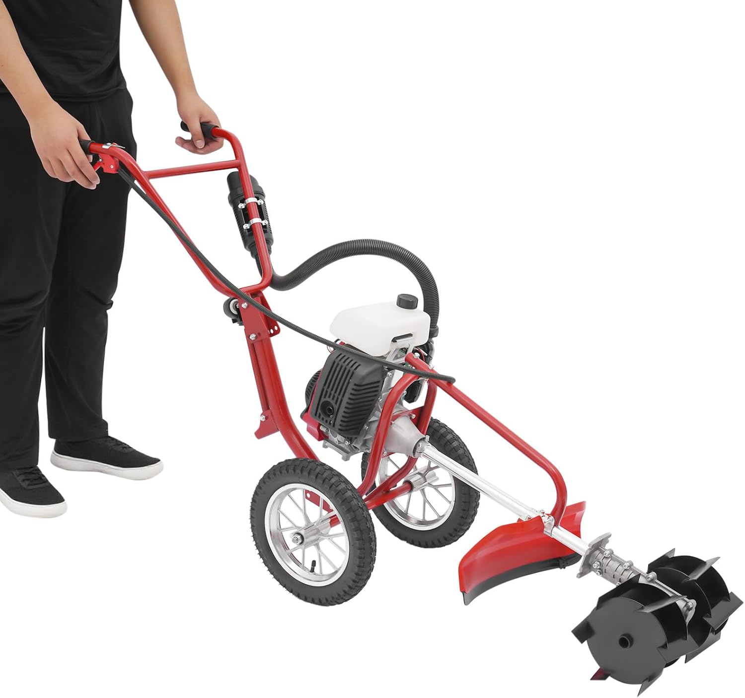 Mini Tiller Cultivator, 63CC 4-Stroke Gas Powered Tiller Cultivator 240rpm Speed 4HP Garden Yard Rototiller Tilling with Fuel Tank Tiller Cultivator for Lawn Garden and Field Soil Cultivation