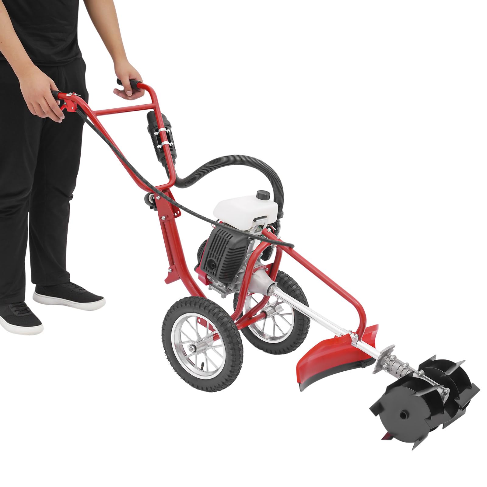 Motoazada de gasolina, minicultivador de gasolina de 63 cm³ con motor de gasolina de 4 tiempos, microcultivador compacto y ligero, con profundidad de cultivo de 10 cm para parques, jardines