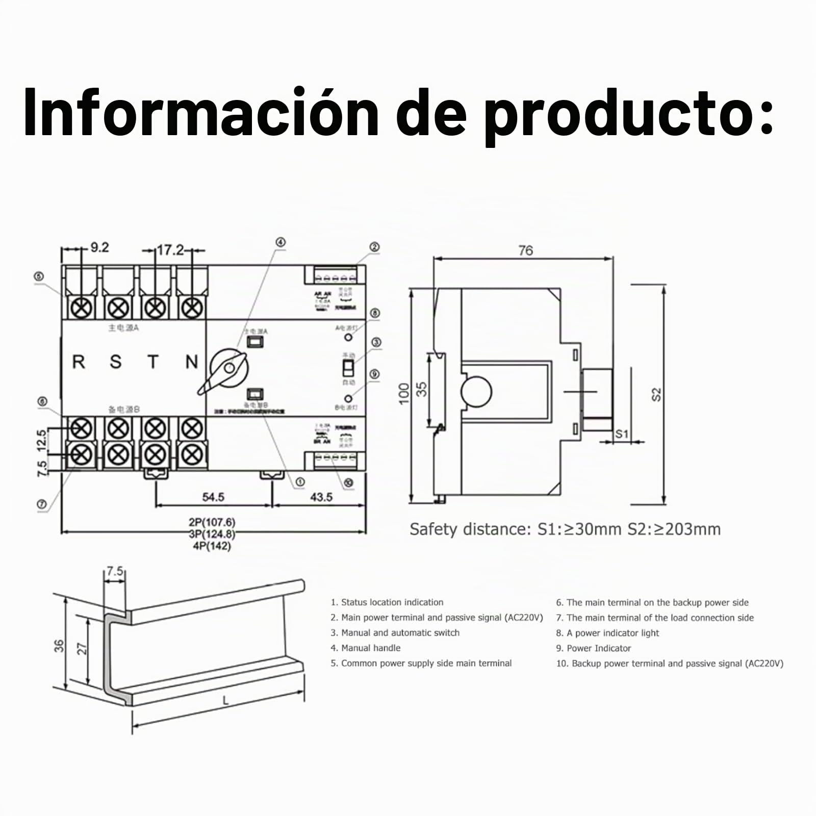 Interruptor de Transferencia Automática de Doble Potencia ZGQ5-100/2P 220V Automática Controlador de Interruptores Selectores para Electricidad Municipal Generador