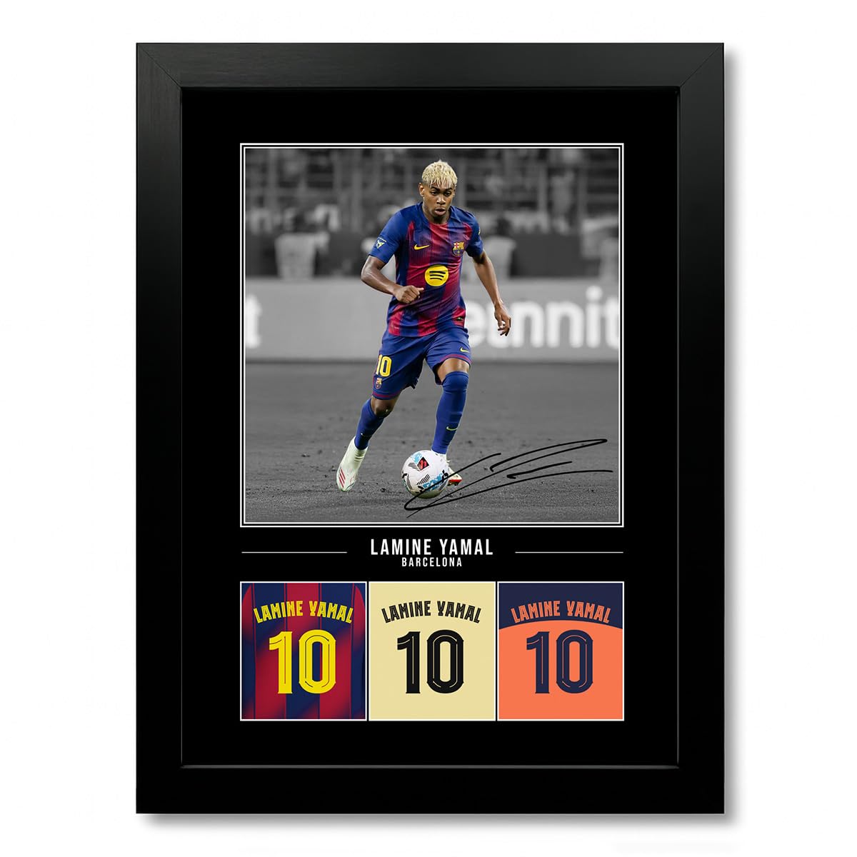 Lamine Yamal Barcelona Signed Photo Poster Print Picture Display Framed Autograph Memorabilia for Football Fans Gift Spain (Black A4 Framed)