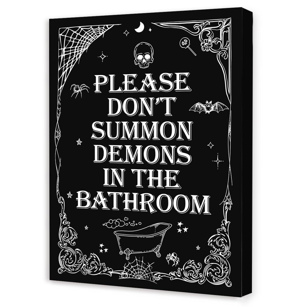 HGETJOHXEM Gothic Funny Bathroom Wall-Art, Do Not Summon Demons In The Bathroom Canvas Wall Decor for Toilet Restroom Washroom(Unframed16x24inch(40x60cm))