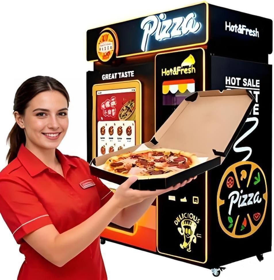 High-Speed 24/7 Pizza Vending Machine – Commercial Fresh Baked Output, Self-Cleaning Oven & Remote Performance Monitoring, Stainless Steel Build, Perfect for Late-Night Shops, Malls, Gas Stations