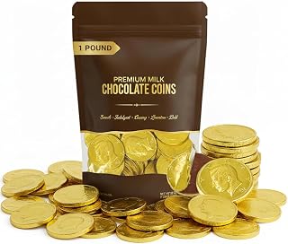 Chocolate Gold Coins, 1 Pound Bag, Milk Chocolate Candy, Large 1.5 Inch Half Dollar Size, Gold Foil, Individually Wrapped Party Favors For Holidays, Candy Buffets, Goodie Bags And Treasure Hunts