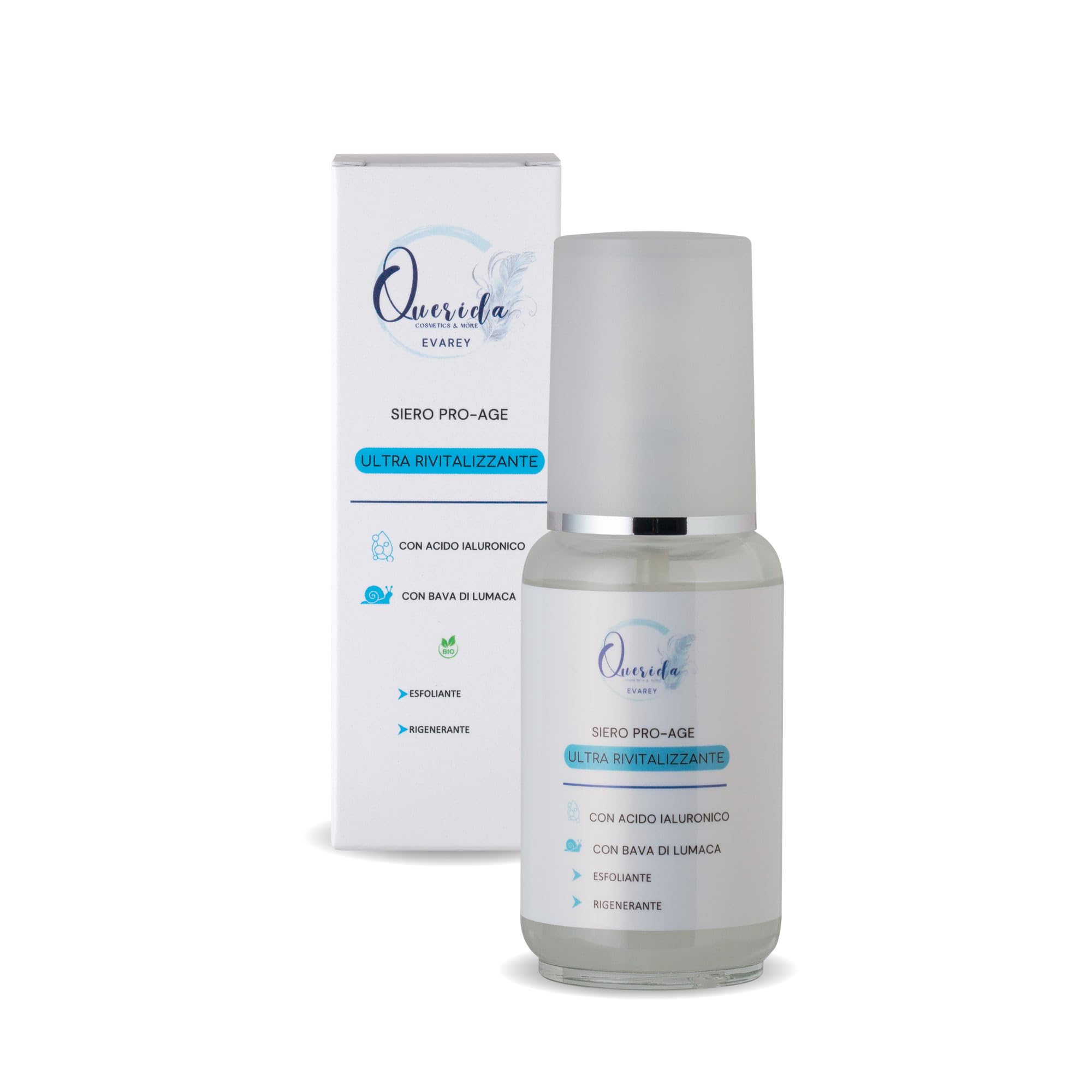 Querida ProAge Gesichtsserum mit Schneckenschleim und Hyaluronsäure, biologisches Peeling, regenerierend, Anti-Age, hergestellt in Italien, 50 ml