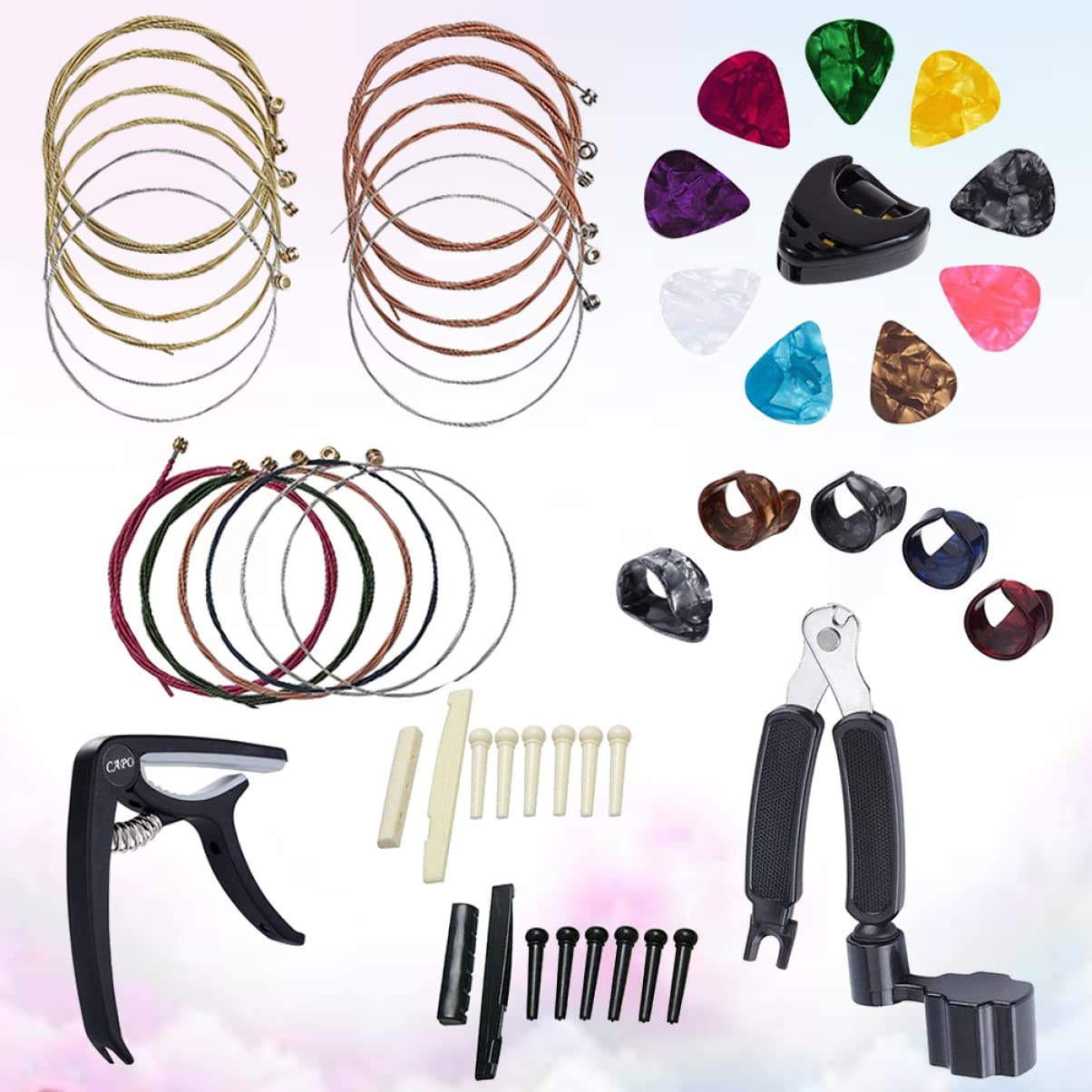 ibasenice 3pezzi Accessori Per Chitarra Capotasto Avvolgitore Di Corde e Plettri Kit Completo Per Chitarristi Facile Da Usare e Portatile Nero