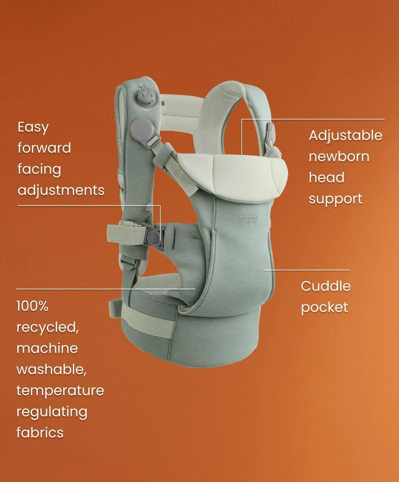 Mamas & Papas Kudo Porte-bébé – Noir – Facile à installer, à ajuster et à enlever, design innovant, soutien ergonomique, posture saine – 0-36 mois