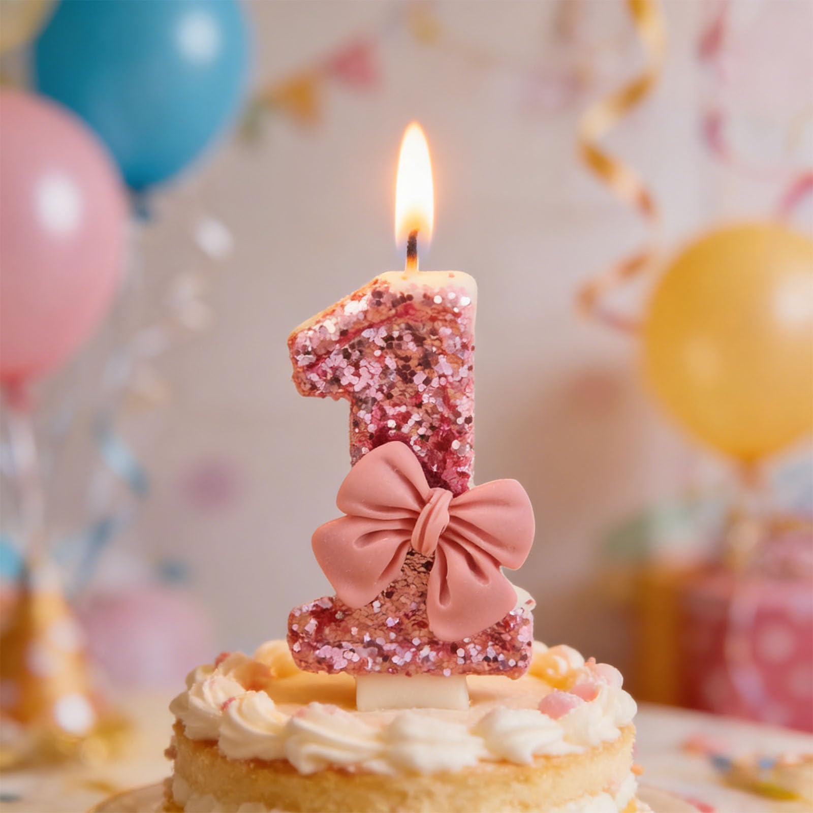 Vgrdtw Girls Pink Number 1 Candle For 1St Birthday - Birthday Candles With Bow And Glitter Decoration For Perfect For Cake Topper And Party Decorations