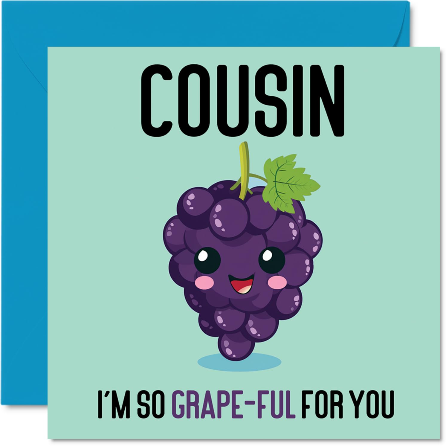 Thank You Cards for Cousin - Grape-Ful - Funny Happy Birthday Card for Cousin from Family Relative, Birthday Gifts, 145mm Joke Greeting Cards Women Men