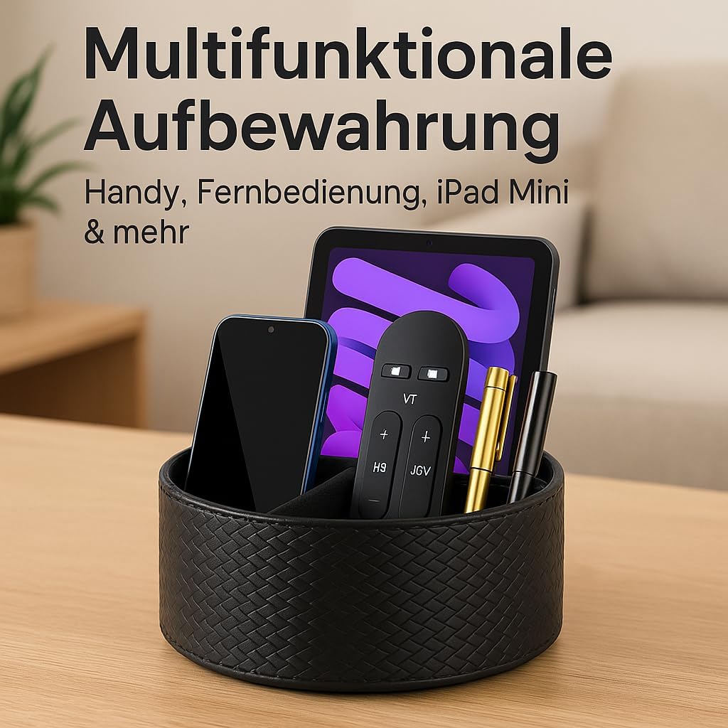 Remote Control Holder 360° Spinning Controller Holder TV Remote Caddy End Table Organizer Storage Bedside Nightstand Couch Caddy of Couch for Call Phone PU Leather Side Table Organizer