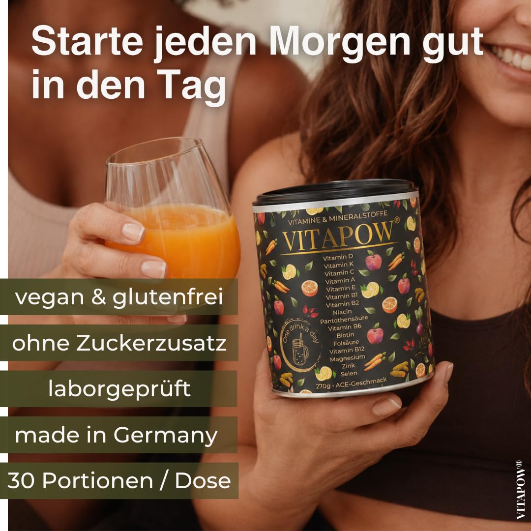 Multivitamin Pulver - Vitamine & Mineralstoffe - Immunsystem - Vitamine A-Z hochdosiert - Mikronährstoffe - vegan, ohne Zuckerzusatz, in Deutschland hergestellt - ACE-Geschmack - 30 Portionen