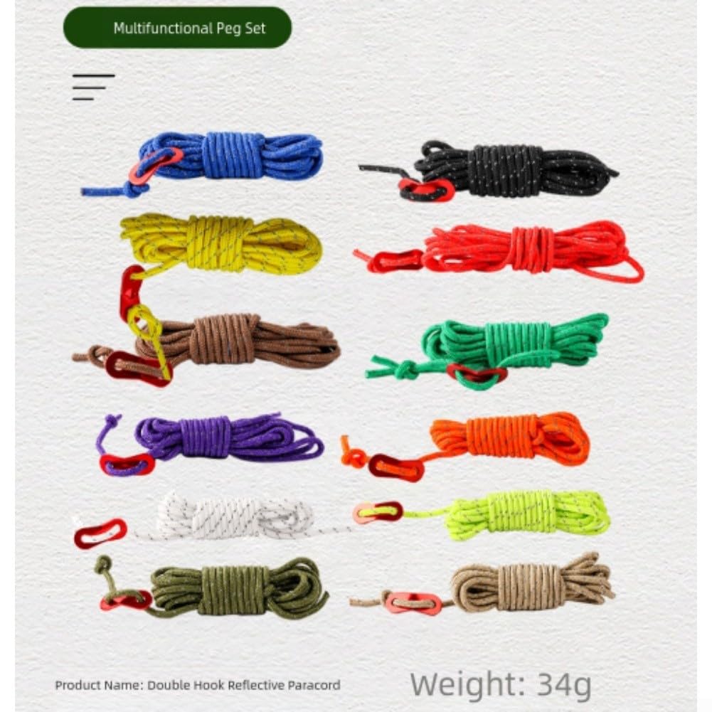 Cuerda de camping ajustable de 4 mm por 4 m con hebilla de viento de aluminio reflectante para asegurar tienda de campaña y lona fiable en entornos al aire libre (verde militar)