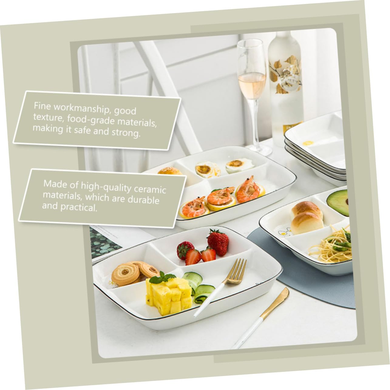OUNONA 1Pc Creative Ceramic Three Breakfast Plate White Divided Dish for Balanced Nutrition for Home Use and Family Dining Unique Design for Safe Serving