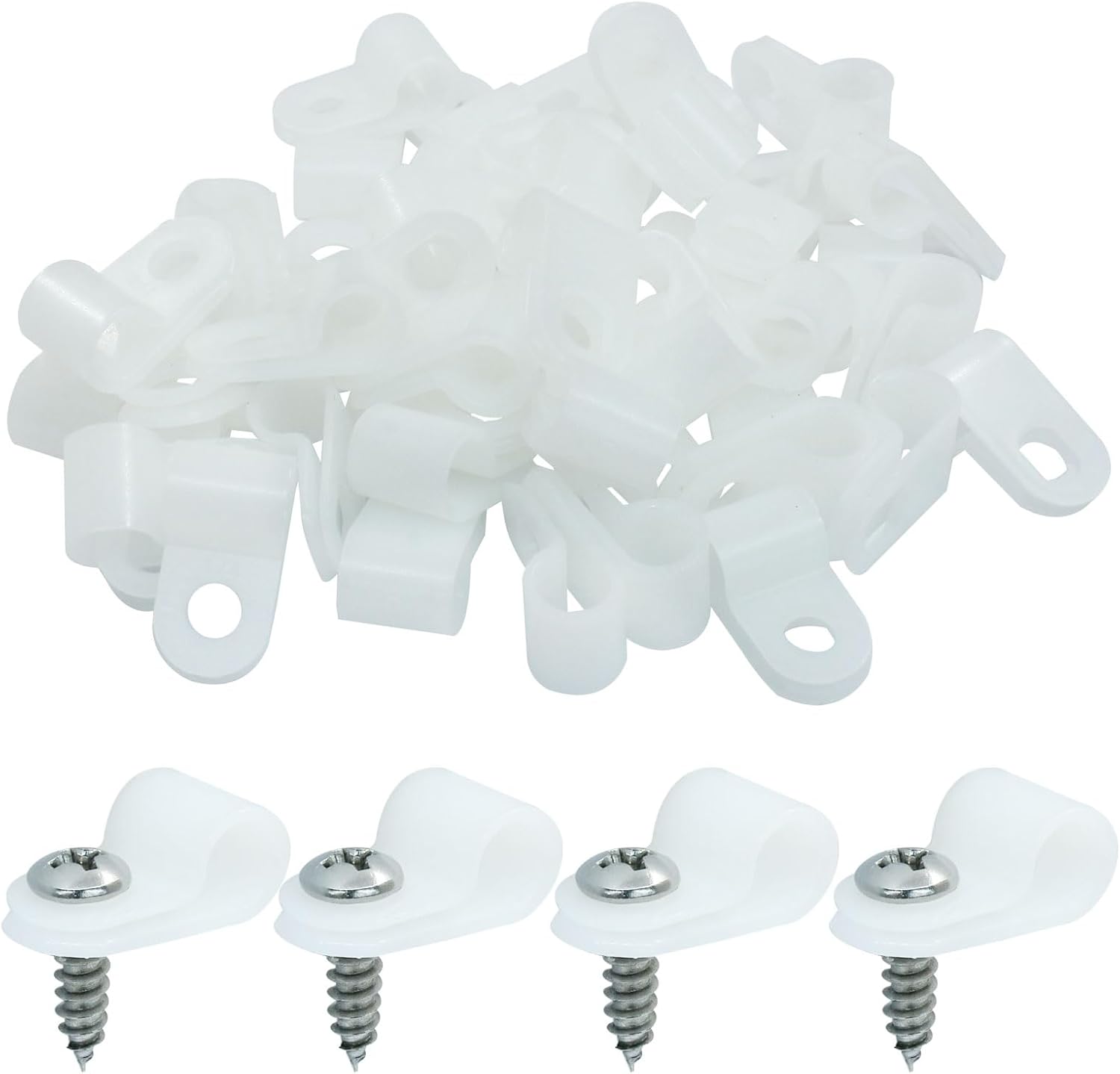 Hordion 50 Pack 3/4 Inch Rope Light Clips, P-Style Mounting Clips Cable Clamps with Screws for Wire Management