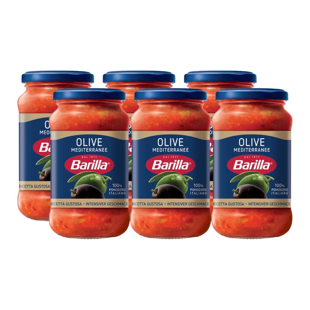 Olive Pasta Sauce – Italian Tomato Sauce with Green & Black Olives – No Added Preservatives – Bulk Pack of 6 x 400g Jars