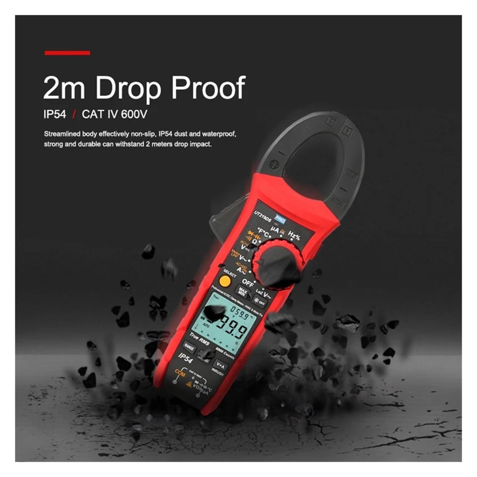 Pinza Amperimétrica Pinza amperimétrica Digital de 1000 V CA/CC, RMS Real, Apagado automático, Prueba de Secuencia de Motor trifásico, Entrada de Corriente(Set-3)