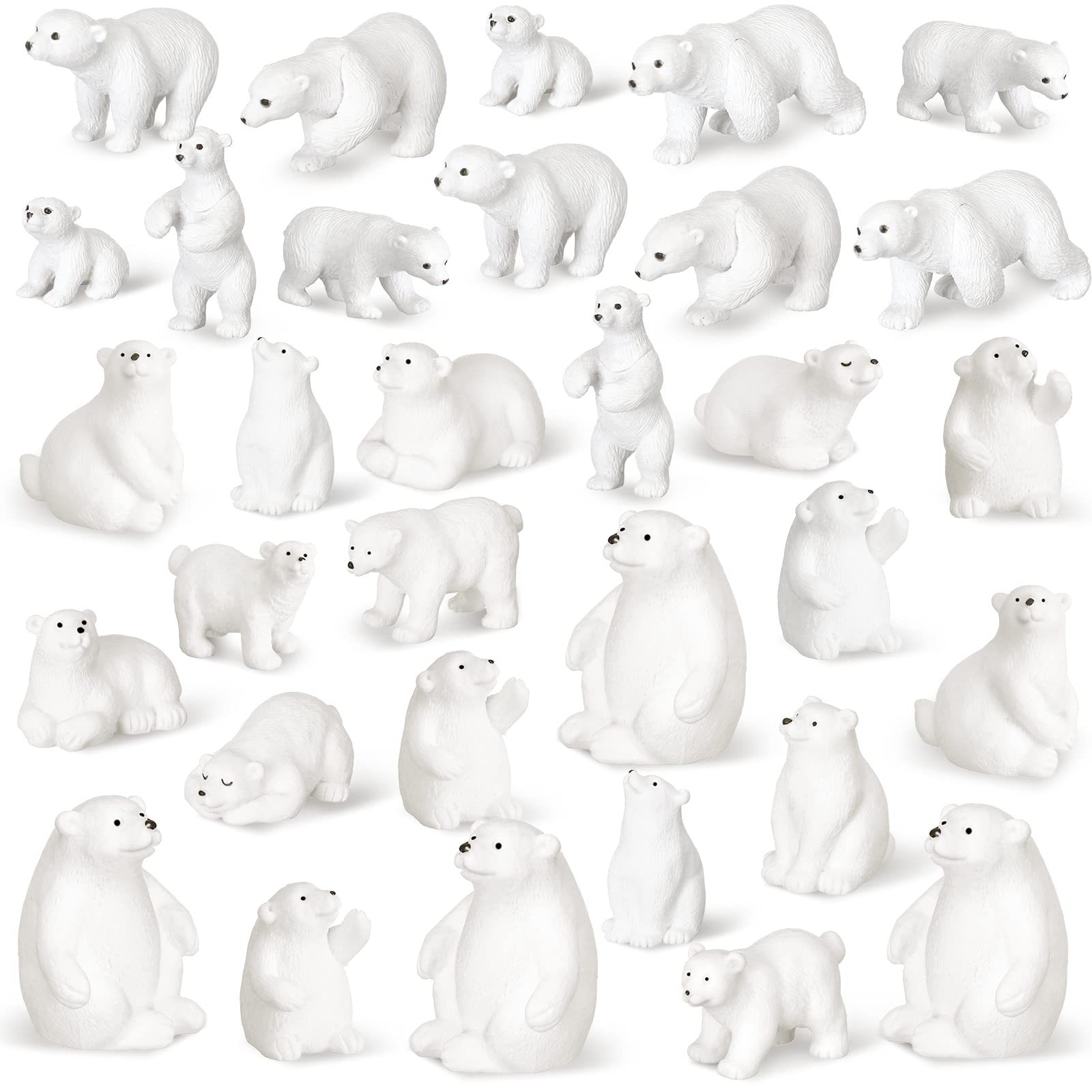 Sosation 32 Pieces Mini Polar Bear Figurines Christmas Decoration Animal Toys Set Winter Realistic Polar Bear Figurines Kit Miniature Stuffed Cake Toppers for Christmas Birthday Home Decor
