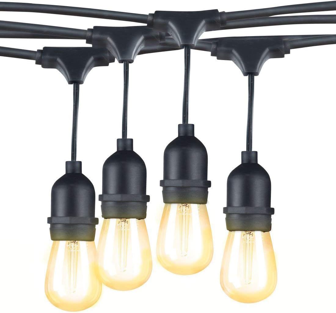 49Ft Outdoor String Lights with 15 Hanging Sockets, Incandescent 15 Vintage Edison 11S14 Patio Outside Lighting