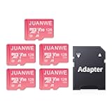 JUANWE 128GB Micro SD Card 5 Pack SD Card MicroSDXC Flash Memory Card 128 GB, A1 U3 V30 4K Video Recording 128GB TF Cards with Adapter for Phone, Dash Cam, Security Camera (5 Pack, Pink)