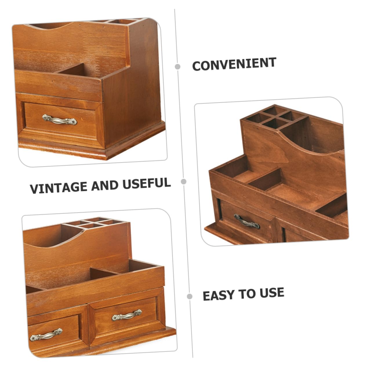Organizer Scrivania in Legno Vintage Per Cosmetici e Contenitore a Cassetto Multifunzionale 2 Griglie Per Camera Letto e Ufficio