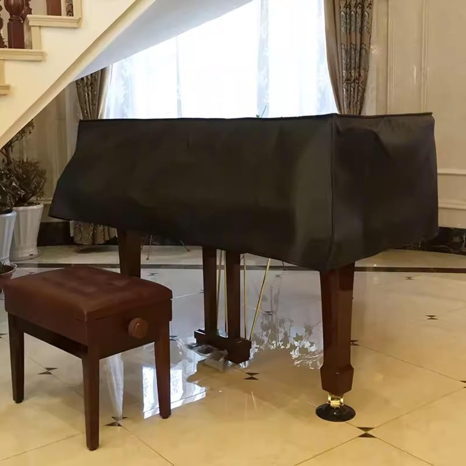 Copertura per pianoforte a coda nera impermeabile e antipolvere, in pelle, protezione antipolvere per pianoforti a coda da 79 pollici, ideale per musicisti.